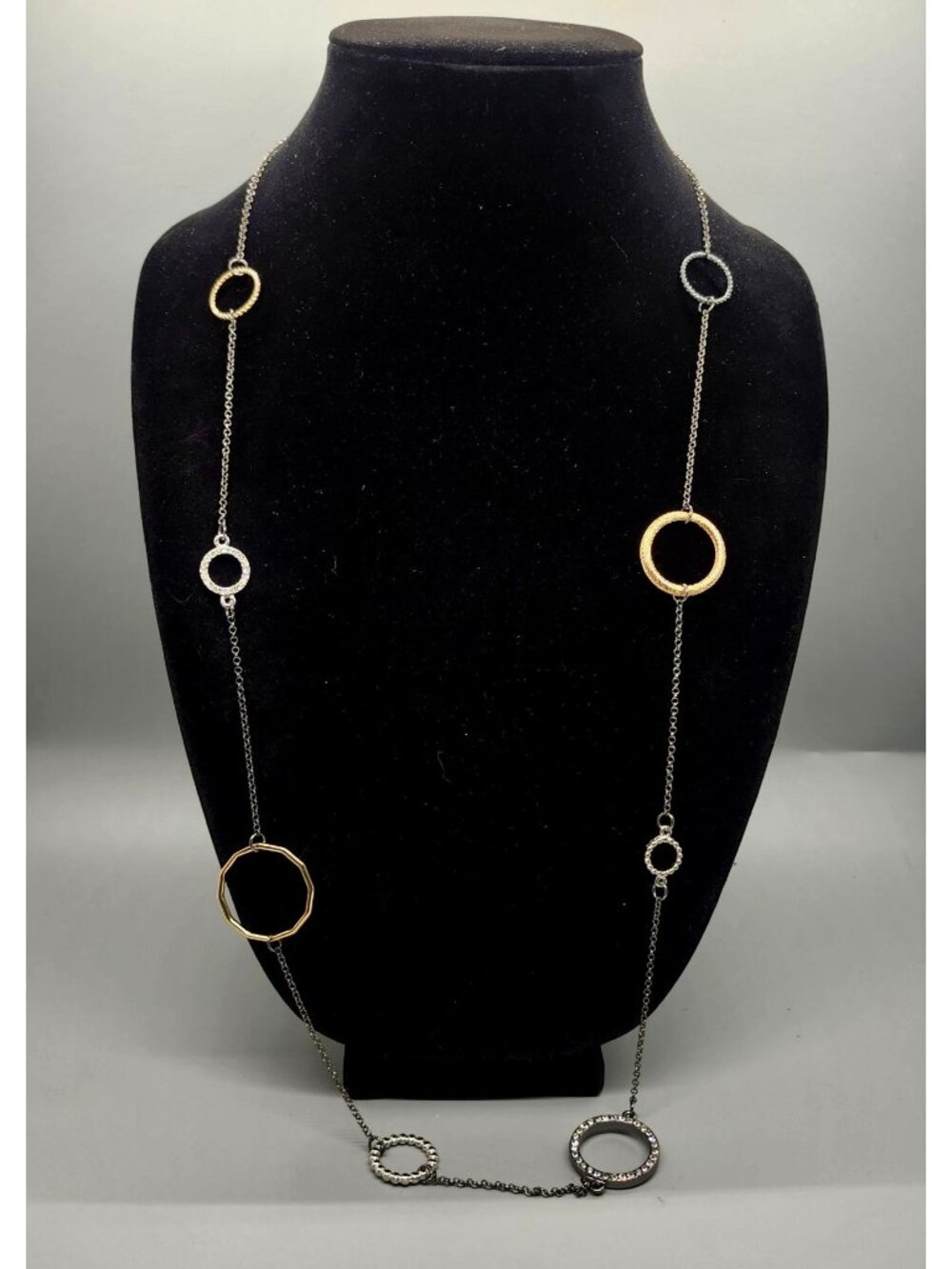 Two-Tone Circle Pendant Necklace With Lobster Clasp & Adjustable Chain For Women